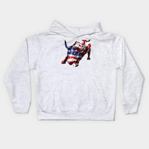 Wall Street Bull with American Flag Overlay Kids Hoodie by Mackabee Designs